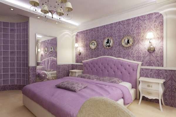 Дизайн спальни в светло-лиловых тонах