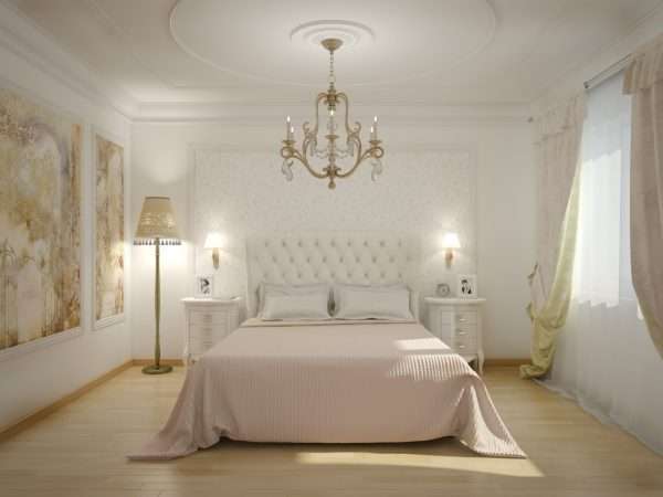 Спальня с белой мебелью в классическом стиле