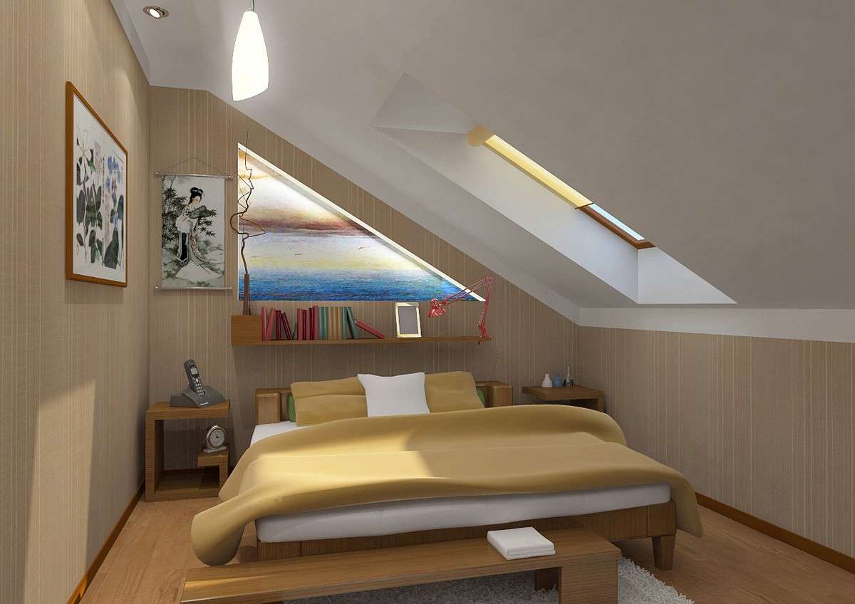 Дизайн спальни на мансардной