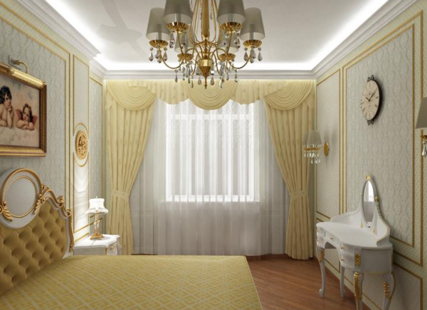 Сочетание белой мебели и "золота" в декоре спальни