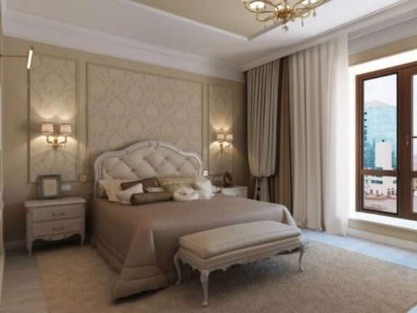 Кровать для спальни с мягким изголовьем белого цвета