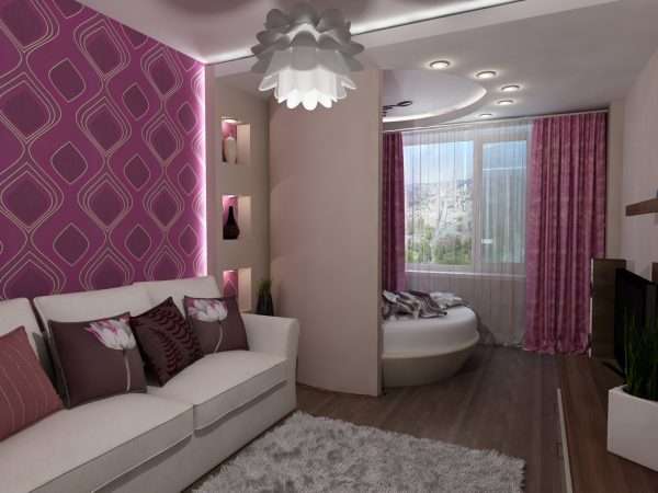 Дизайн спальни гостиной - идея зонирования