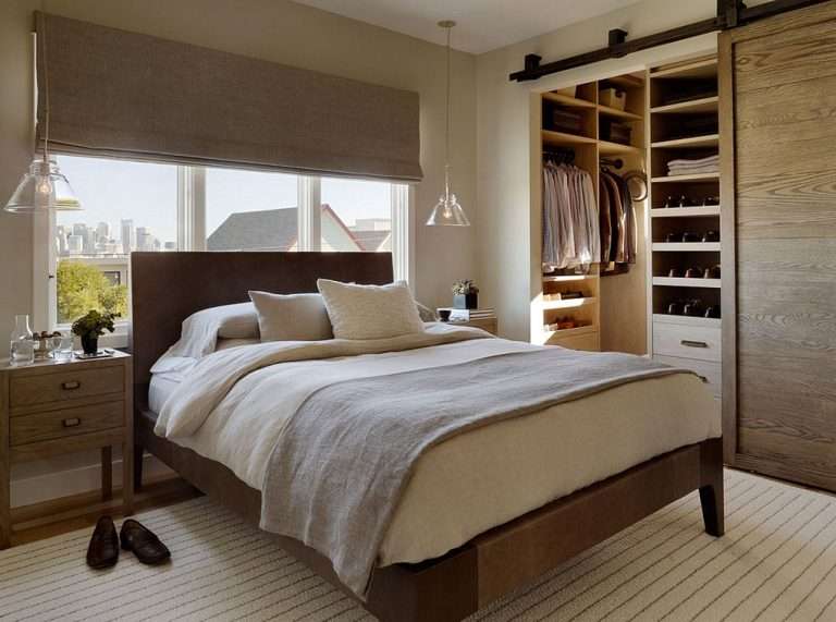 Спальня с гардеробной комнатой — фото интерьеров