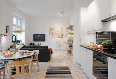 скандинавский стиль в интерьере кухни гостиной 14 кв. м.