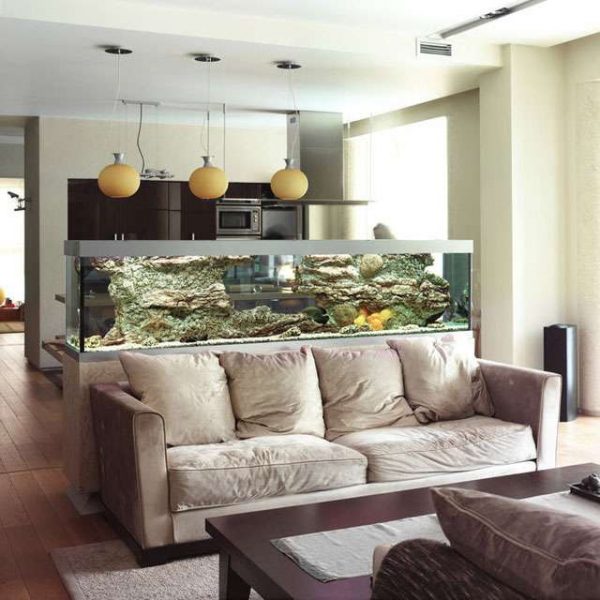 аквариум в гостиной совмещённой с кухней 