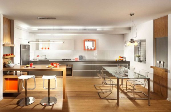 зонирование мебелью в интерьере кухни-гостиной