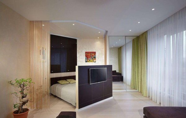 стильный интерьер гостиной спальни 18 кв. метров