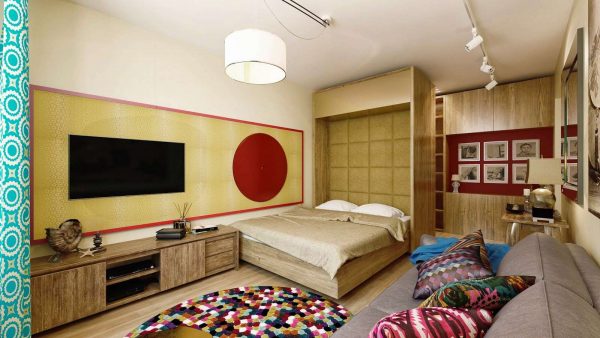 дизайн гостиной-спальни 18 кв.метров