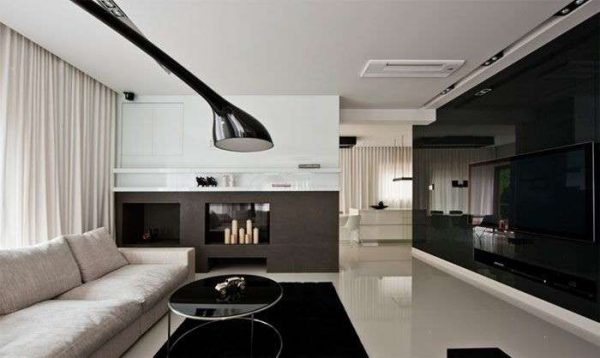 чёрно-белая гостиная в стиле минимализм