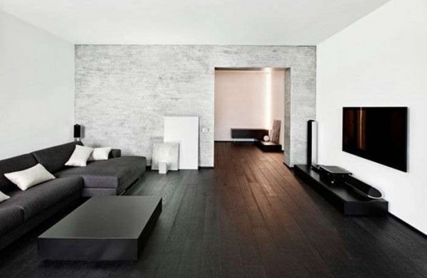 чёрная мебель в гостиной в стиле минимализм