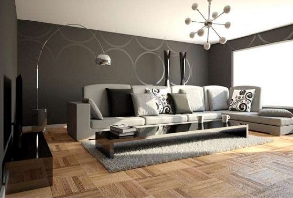 серый интерьер гостиной в стиле минимализм