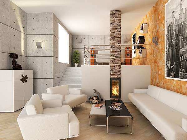 белая мебель в интерьере гостиной в стиле модерн