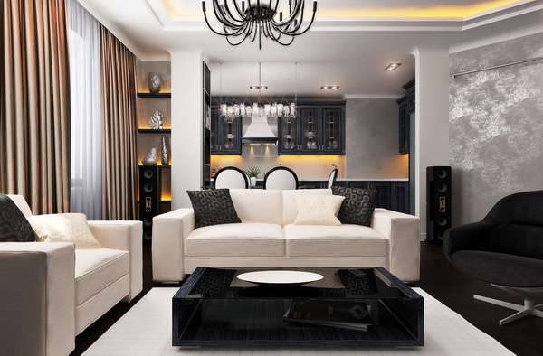 белая мебель в интерьере гостиной в стиле модерн