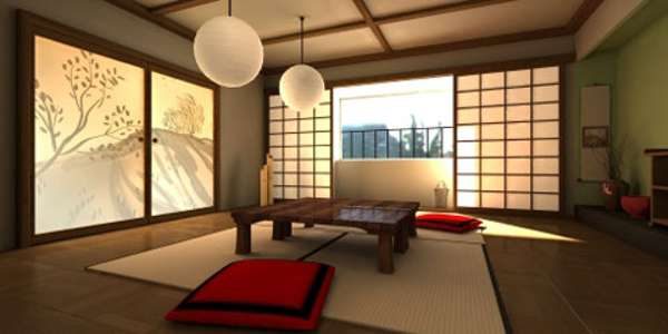 люстры шары в интерьере гостиной в японском стиле