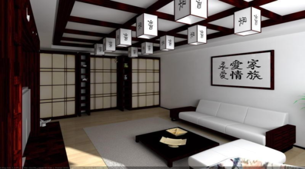 японский стиль в интерьер гостиной