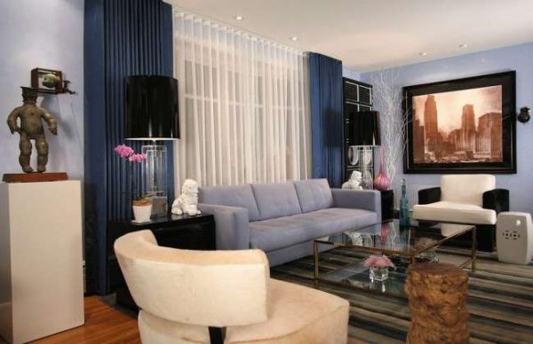 голубой интерьер гостиной в современном стиле