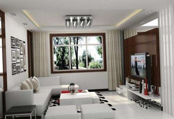 интерьер белой гостиной в современном стиле