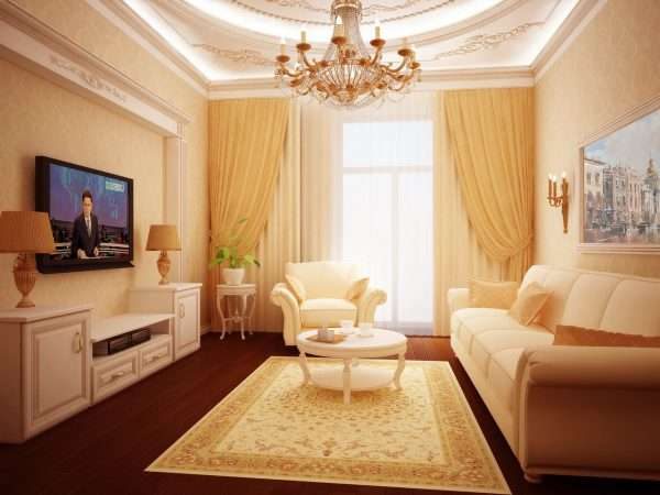 персиковая мебель в гостиной в классическом стиле