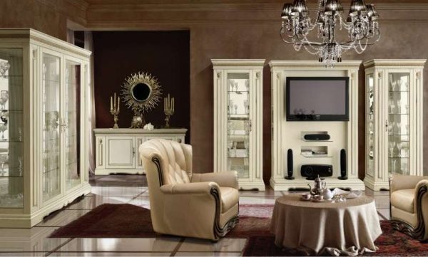 роскошная мебель в интерьере гостиной в стиле современной классики