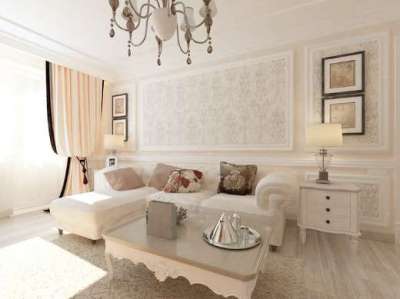 пастельный оттенок интерьера гостиной в современной классике
