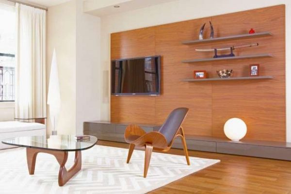 современная мебельная стенка в интерьере гостиной