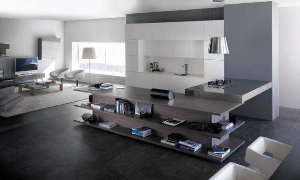 зонирование мебелью в интерьере кухни гостиной 20 кв. метров