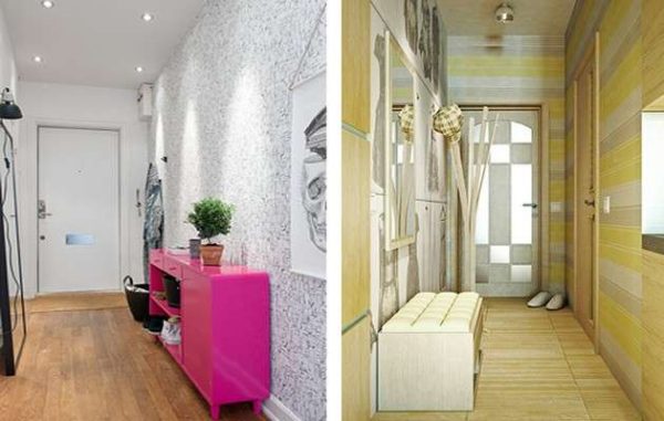 Дизайн маленькой прихожей в квартире с обоями на стенах