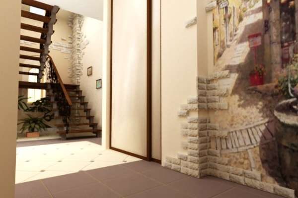 просторный коридор дома с лестницей
