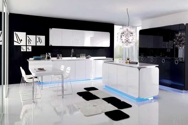 чёрно-белая кухня в стиле хай тек