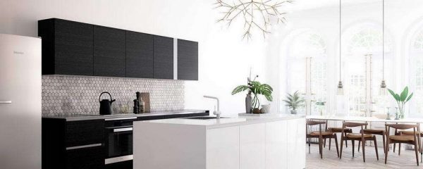 современный дизайн чёрно-белой кухни