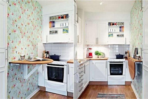 обои с цветочным принтом на кухне в стиле прованс