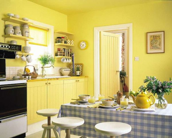 дизайн стен на кухне в жёлтом цвете