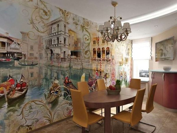 3д фотообои на кухне с изображением Венеции