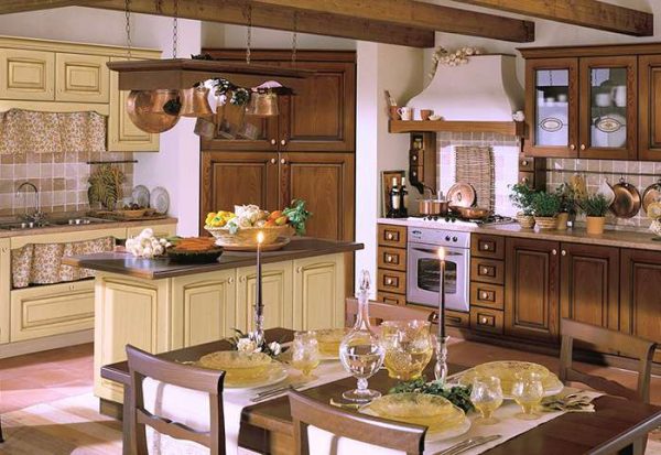 песочный и коричневый цвет на кухне в итальянском стиле