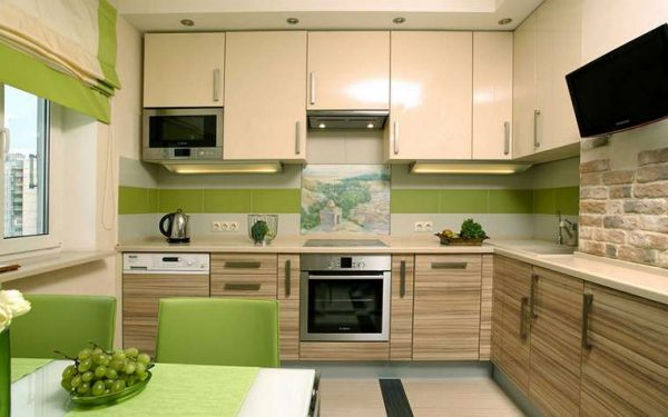 зелёно бежевый кухонный гарнитур угловой 