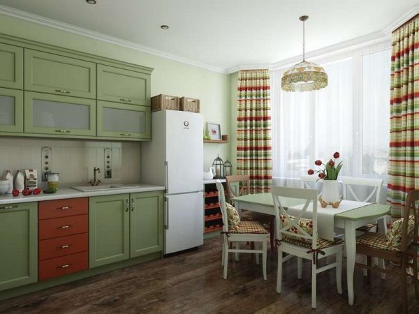 мебель на кухне оливкового цвета 