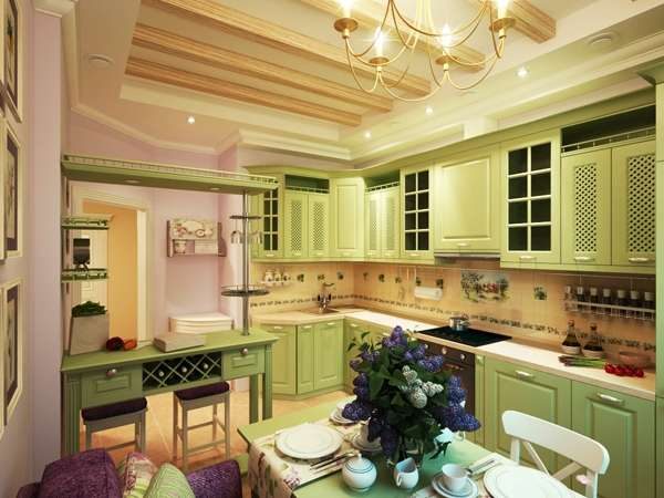 кухня в деревенском стиле оливкового цвета 