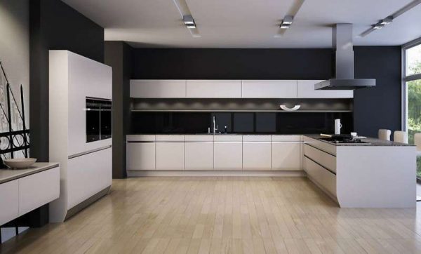 чёрная стена на кухне в стиле минимализм