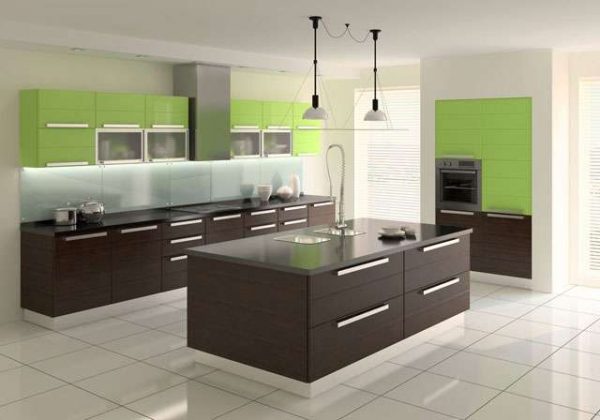 коричневый и зелёный цвет на кухне в стиле минимализм