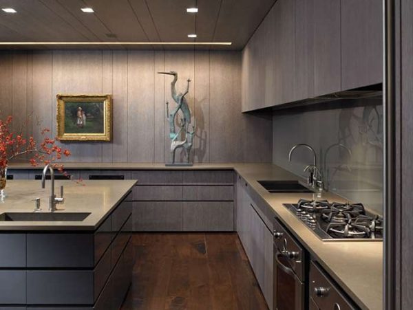 деревянные панели на кухне в стиле минимализм