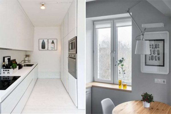 белая узкая кухня в минималистическом стиле