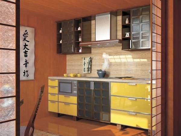декор на стене кухни в японском стиле