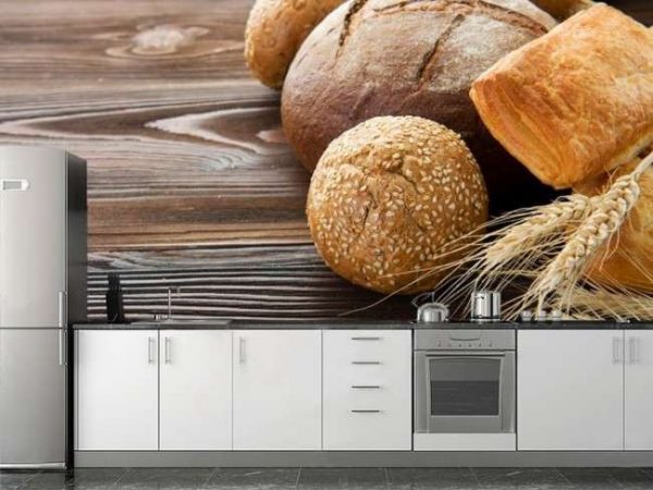 фотообои с хлебом в интерьере кухни