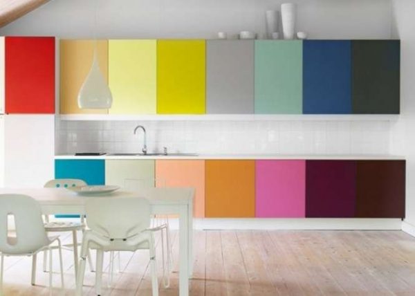 сочетание различных цветов в интерьере кухни