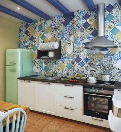 потолочные балки на кухне в средиземноморском стиле