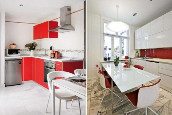 красный и белый гарнитур на кухне