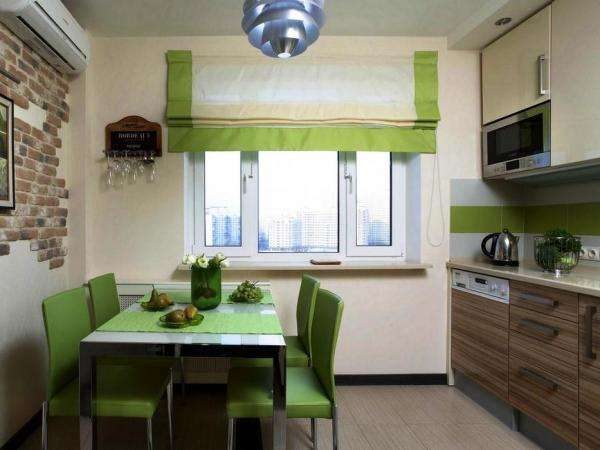 коричнево-зелёная кухня в однокомнатной квартире
