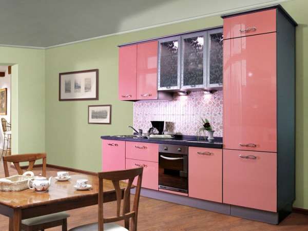 розовый и зеленый цвет в интерьере кухни