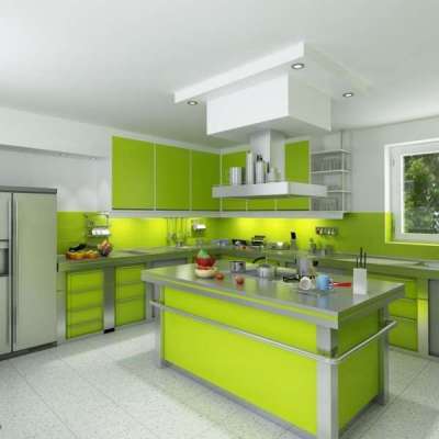 зеленая кухня в стиле хай тек