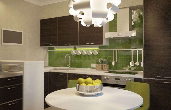 зелёный фартук в интерьере кухни